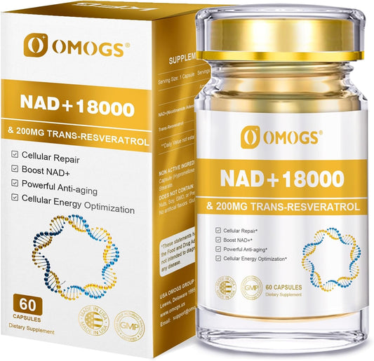 Pure NAD Supplement with Trans-Resveratrol for Healthy Aging & DNA Repair - 60 Capsules, 300mg NAD+ & 200mg Resveratrol, Max Absorption & Cellular Energy - BoostGo Australia