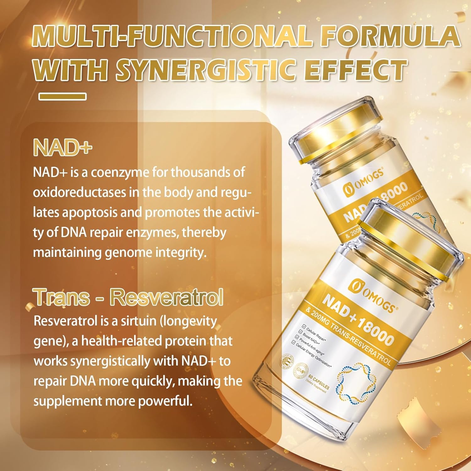 Pure NAD Supplement with Trans-Resveratrol for Healthy Aging & DNA Repair - 60 Capsules, 300mg NAD+ & 200mg Resveratrol, Max Absorption & Cellular Energy - BoostGo Australia