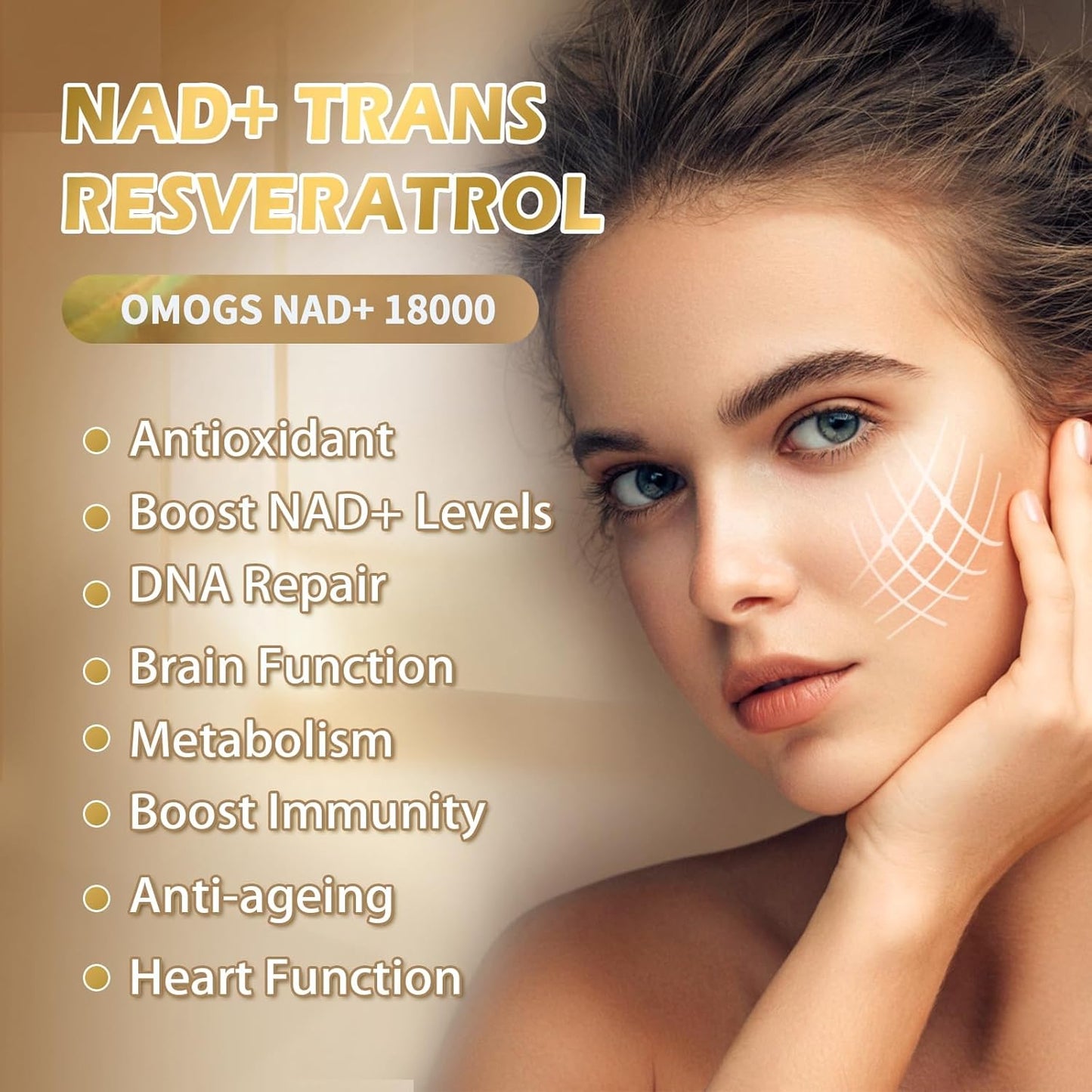 Pure NAD Supplement with Trans-Resveratrol for Healthy Aging & DNA Repair - 60 Capsules, 300mg NAD+ & 200mg Resveratrol, Max Absorption & Cellular Energy - BoostGo Australia