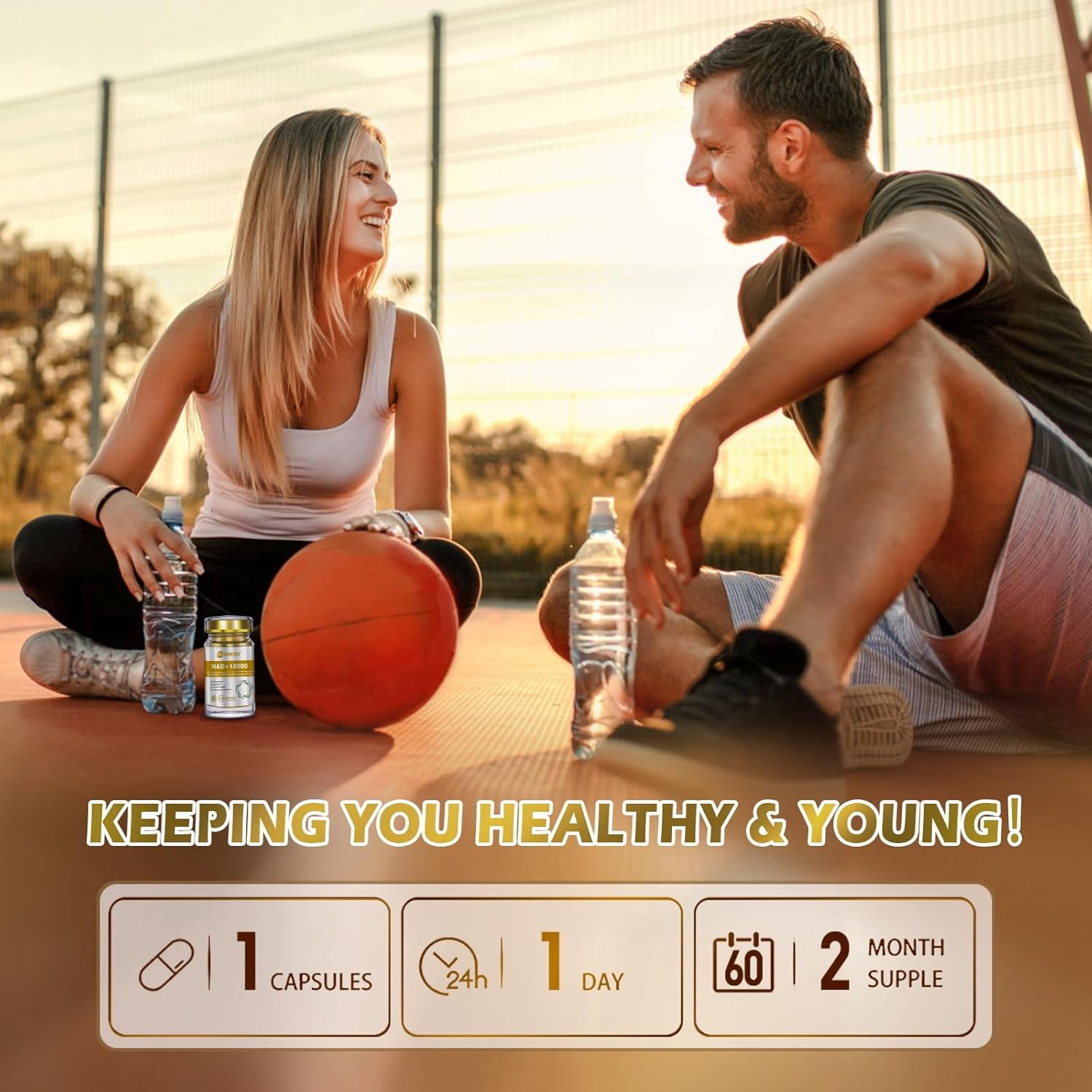 Pure NAD Supplement with Trans-Resveratrol for Healthy Aging & DNA Repair - 60 Capsules, 300mg NAD+ & 200mg Resveratrol, Max Absorption & Cellular Energy - BoostGo Australia