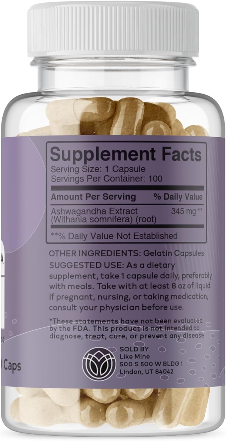Pure & Natural Ashwagandha Supplement for Women - 100 Capsules, No Fillers - Herbal Formula