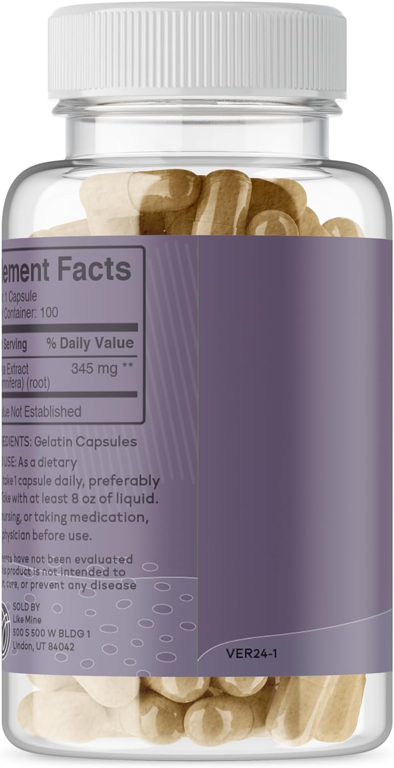 Pure & Natural Ashwagandha Supplement for Women - 100 Capsules, No Fillers - Herbal Formula
