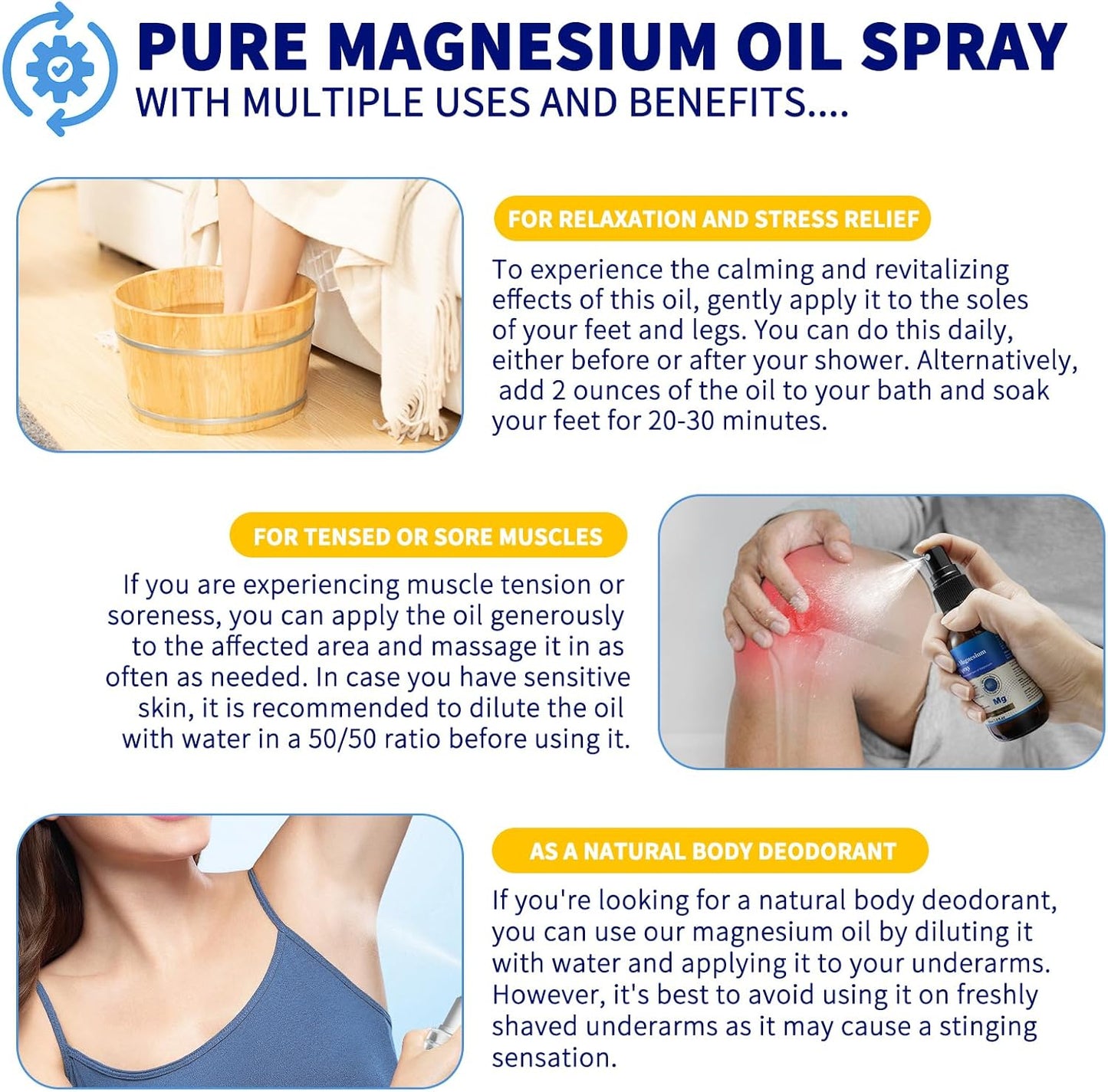 Pure & Natural Magnesium Oil Spray for Feet - 2 Fl.Oz - Top Quality Magnesium Oil Spray