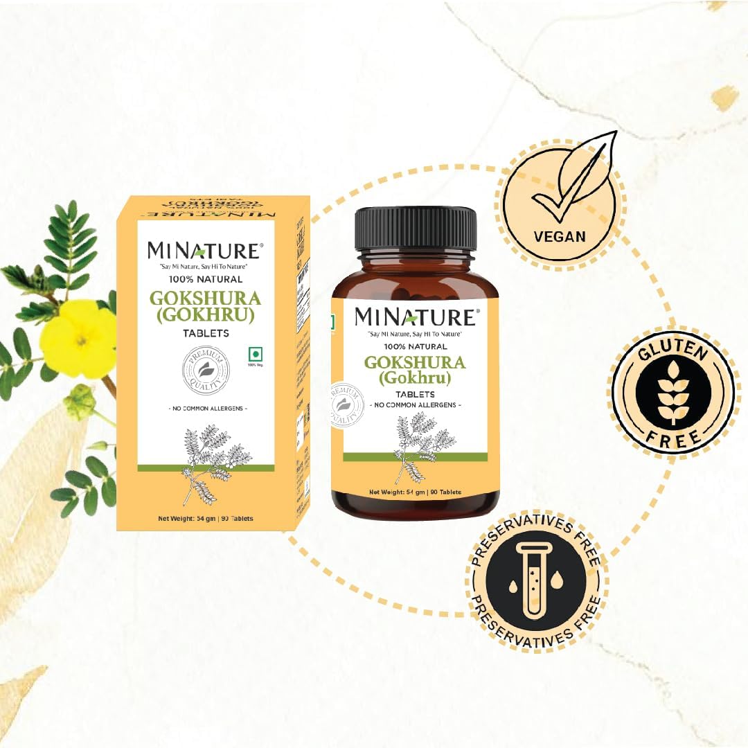 Pure & Natural Miniature Gokshura (Tribulus Terrestris) Tablets - Herbal Supplement | Gluten-Free | 90 Tablets, 45 Days Supply