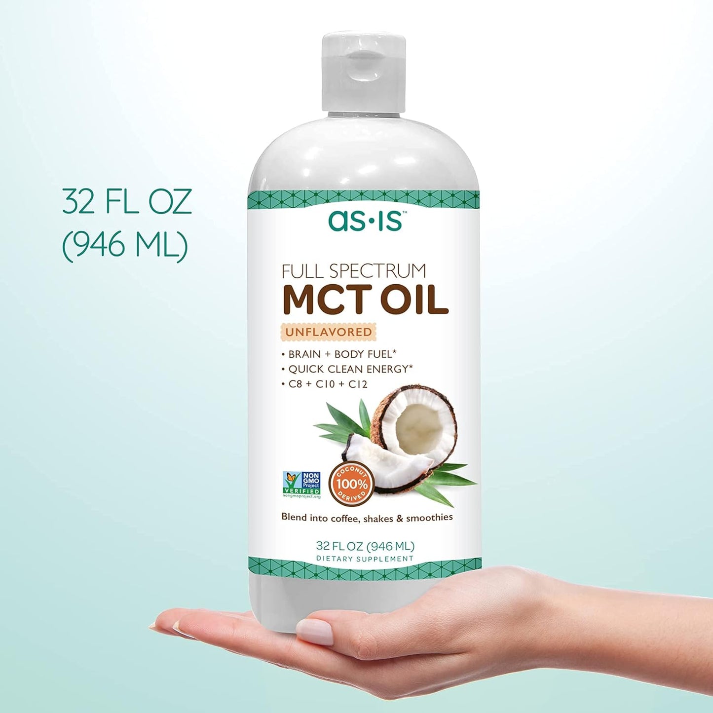 Pure Non-GMO Full Spectrum MCT Oil | Unflavored | Boost Morning Coffee | Clean Energy | 32 fl oz (63 Servings)