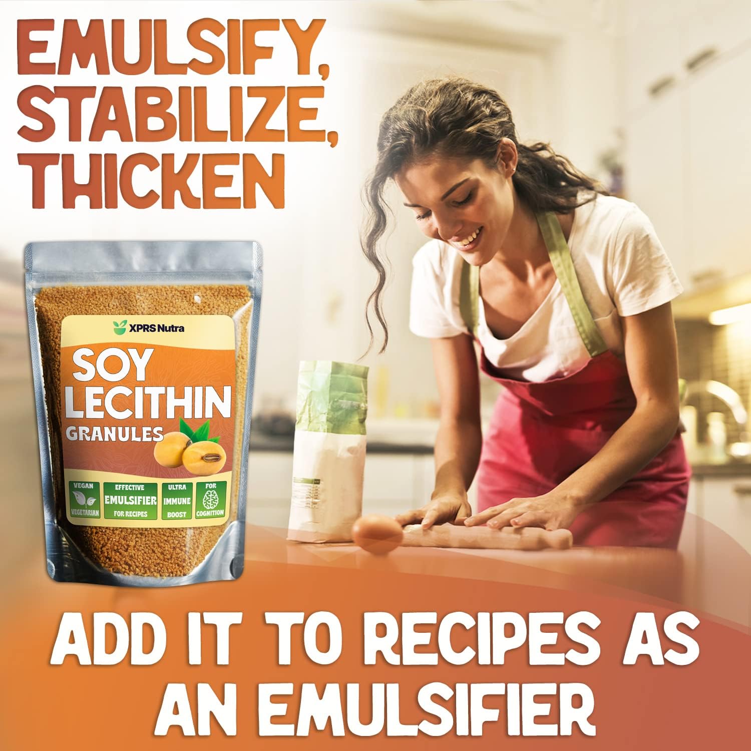 Pure Non-GMO Soy Lecithin Granules - Premium Grade Fat Emulsifier for Baking - 100% Soy Lethicin - 8 oz