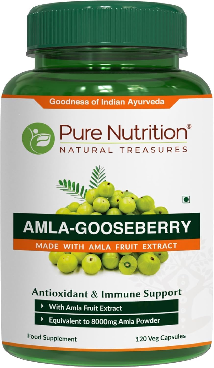 Pure Nutrition Amla Extract 1000mg - Equivalent to 8000mg Amla Fruit Powder - Non GMO - 120 Veg Capsules