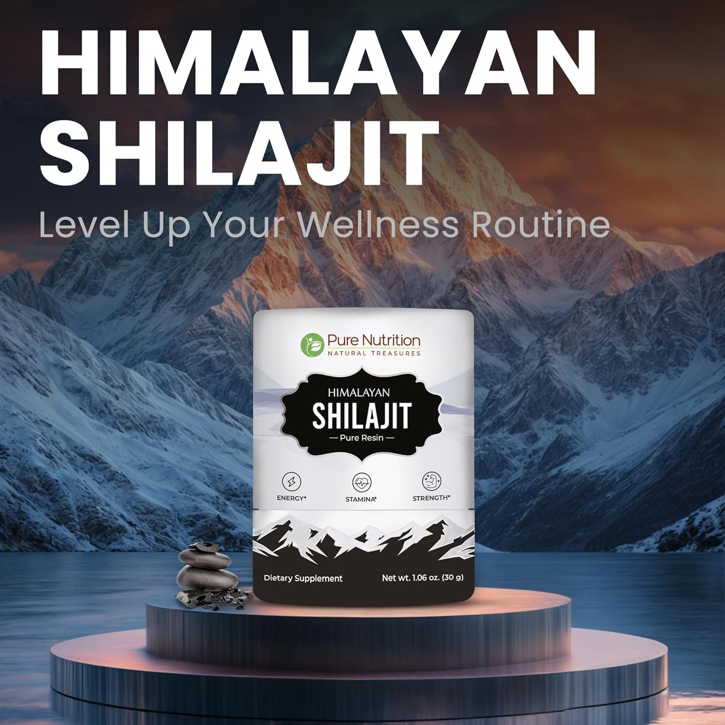 Pure Nutrition Pure Himalayan Shilajit Resin: Natural Energy Supplement with 85+ Minerals for Men & Women | 75 Servings - 30g Pack