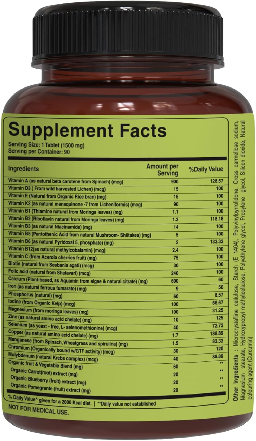 Pure Nutrition Ultra Calcium 1000mg & Whole Foods Women's Multivitamins 1500mg Bundle for Bone Health & Metabolic Support - 90 Tabs each