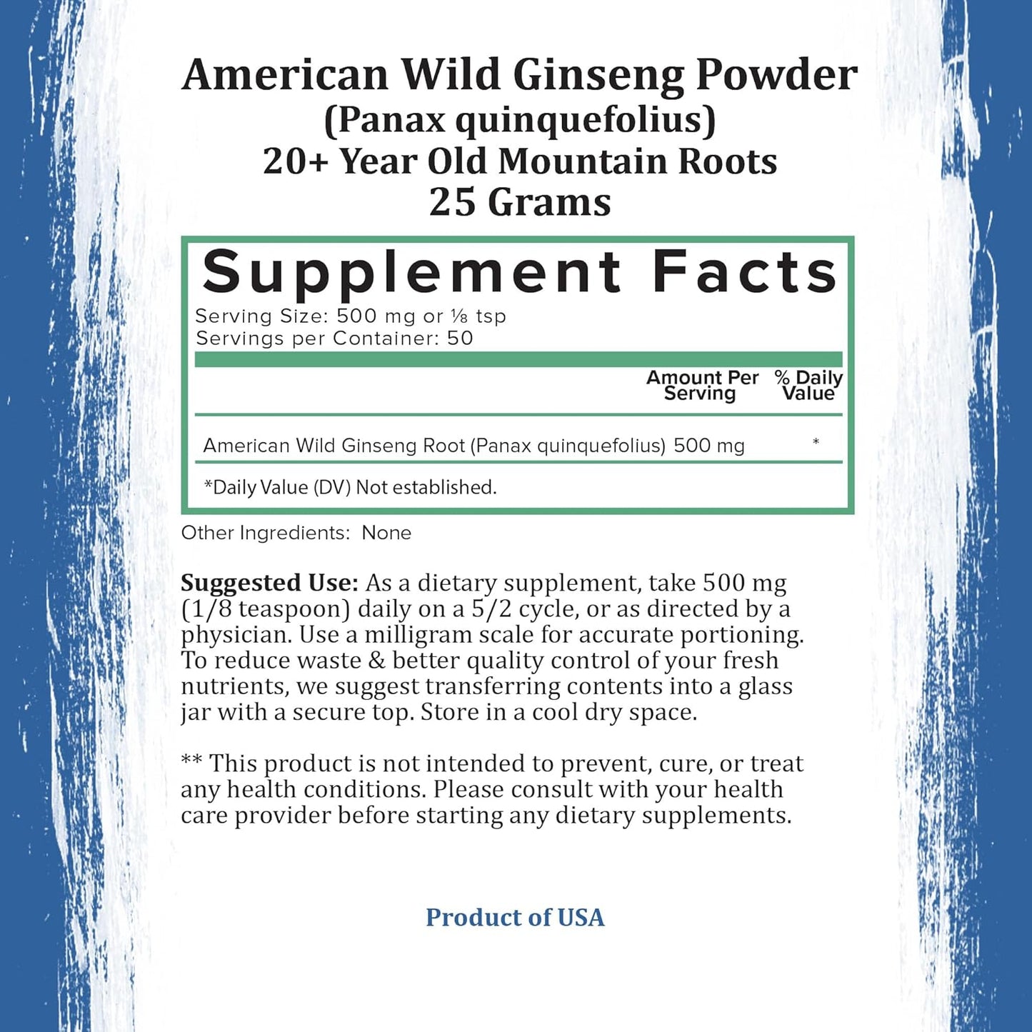 Pure Organic Wild American Ginseng Powder | 20+ Year Old Roots from Appalachia | No Fillers (25g)