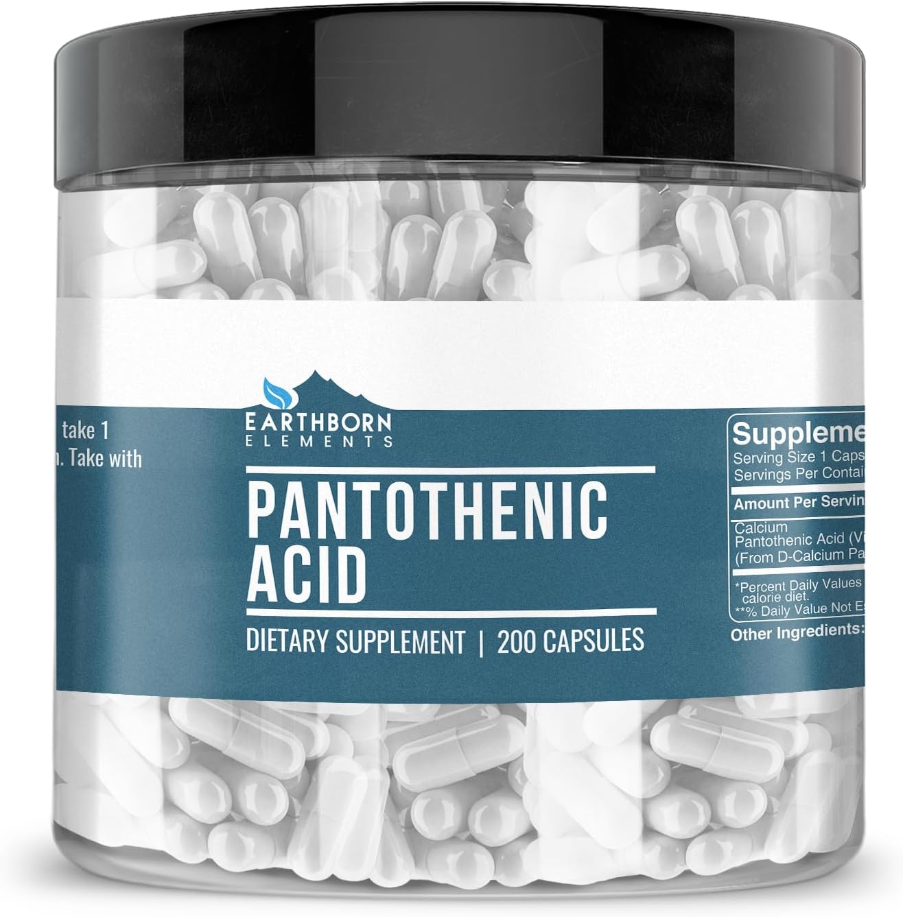 Pure Pantothenic Acid Capsules - 200 Count, Earthborn Elements, No Additives, High Quality