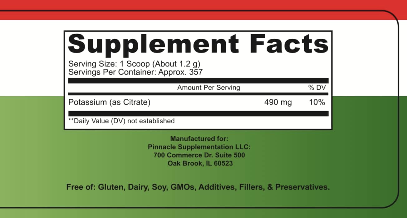 Pure Pinnacle Potassium Citrate Powder - Keto Electrolyte Supplement for Hydration Balance, Leg Cramps Relief - 100% Mineral Supplement, No Fillers (437g)