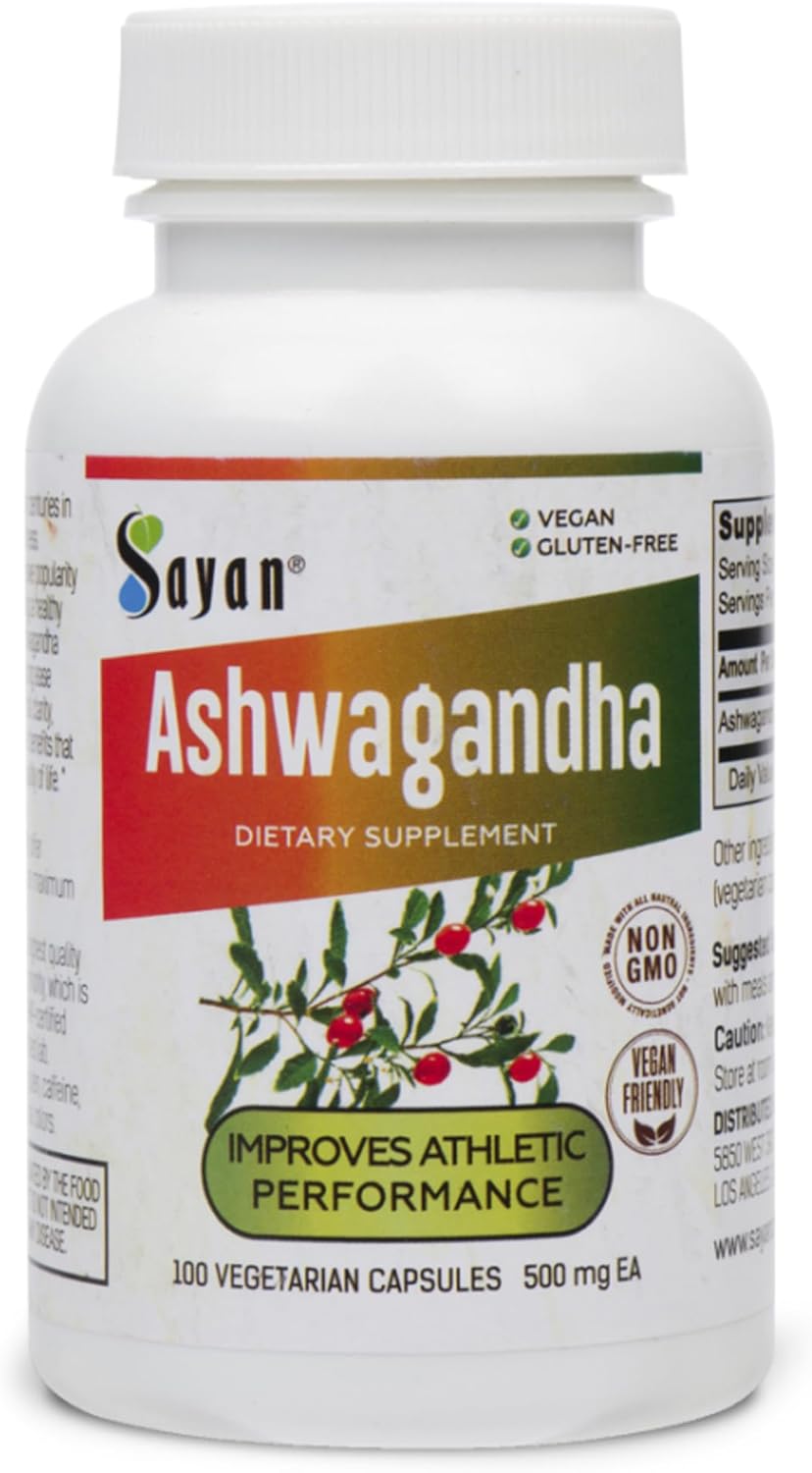 Pure & Potent Sayan Ashwagandha Capsules 500mg - Natural Immune Support & Energy Booster - Non-GMO with No Fillers - 100 Capsules