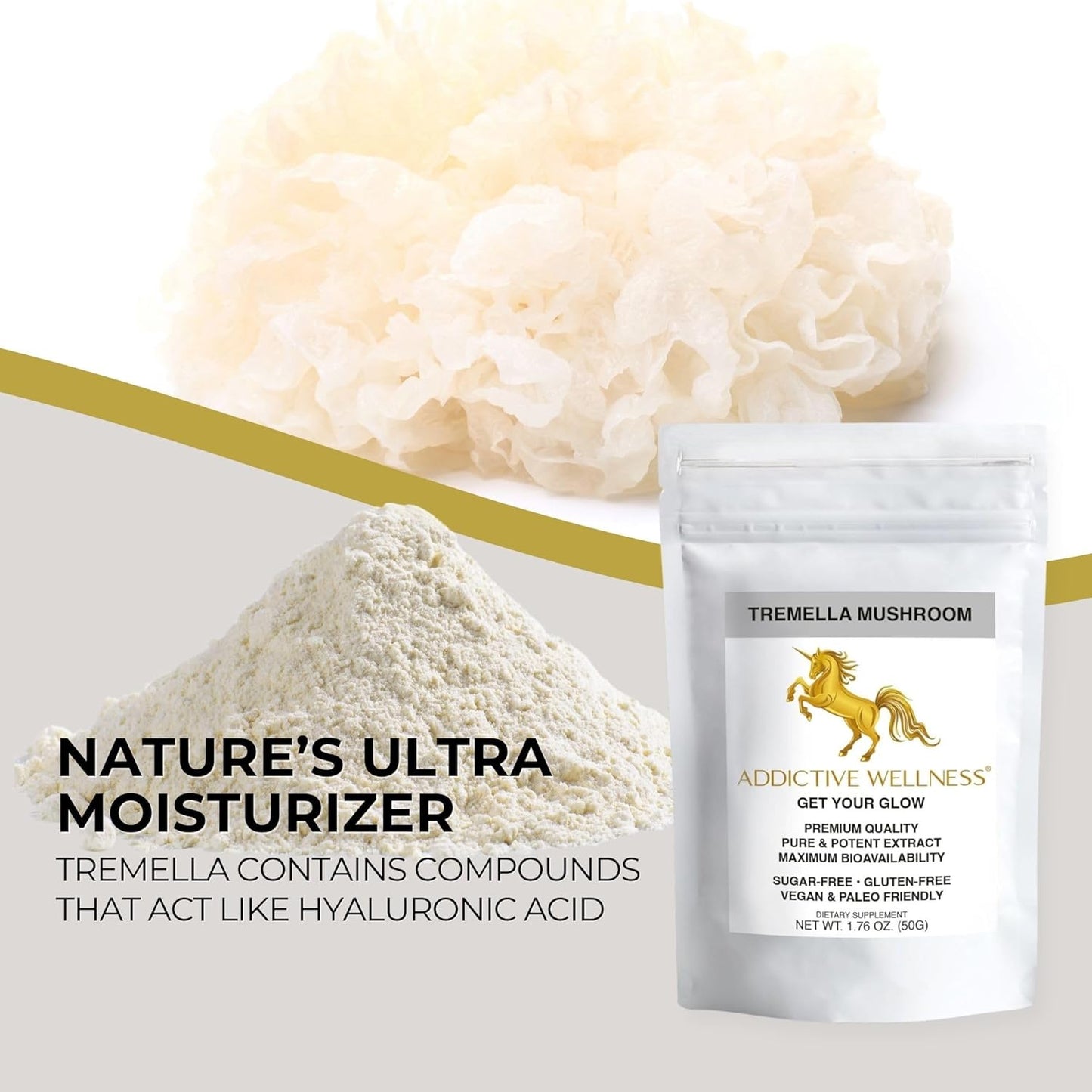 Pure & Potent Tremella Mushroom Extract Powder - 50 Grams by Addictive Wellness, Wood Grown