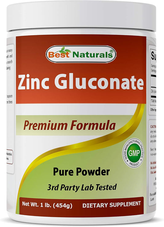 Pure Powder Zinc Gluconate - 1 Pound - Best Naturals