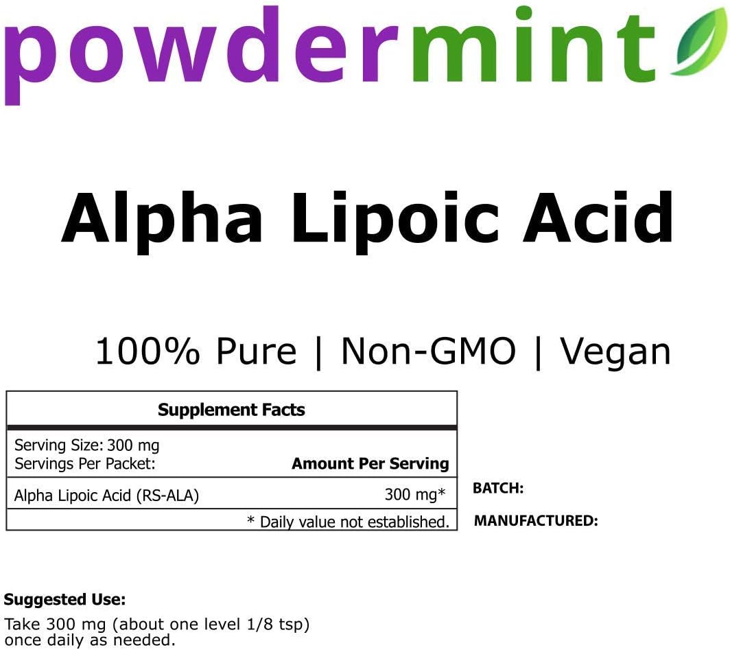 Pure Powdermint Alpha Lipoic Acid (RS-ALA, Pure ALA) Antioxidant Supplement with Scoop - Multiple Sizes Available