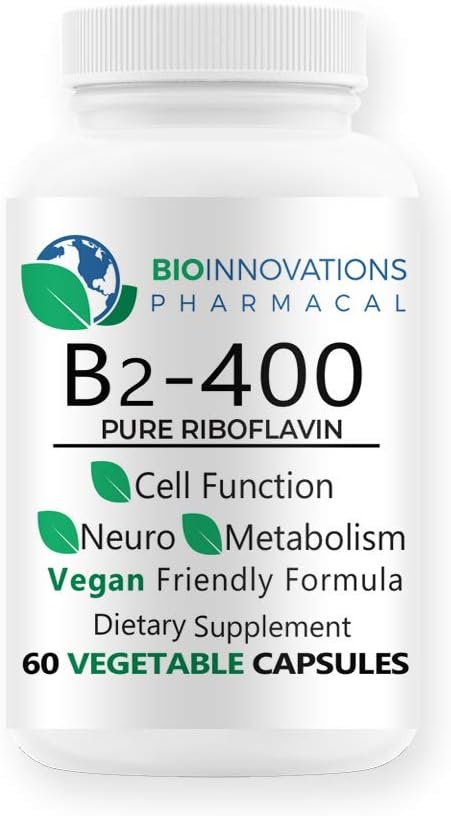 Pure Riboflavin Supplement for Nervous System, Cardiovascular Health, Energy Boost, and Metabolism - 60 Vegan Capsules by BioInnovations Pharmacal