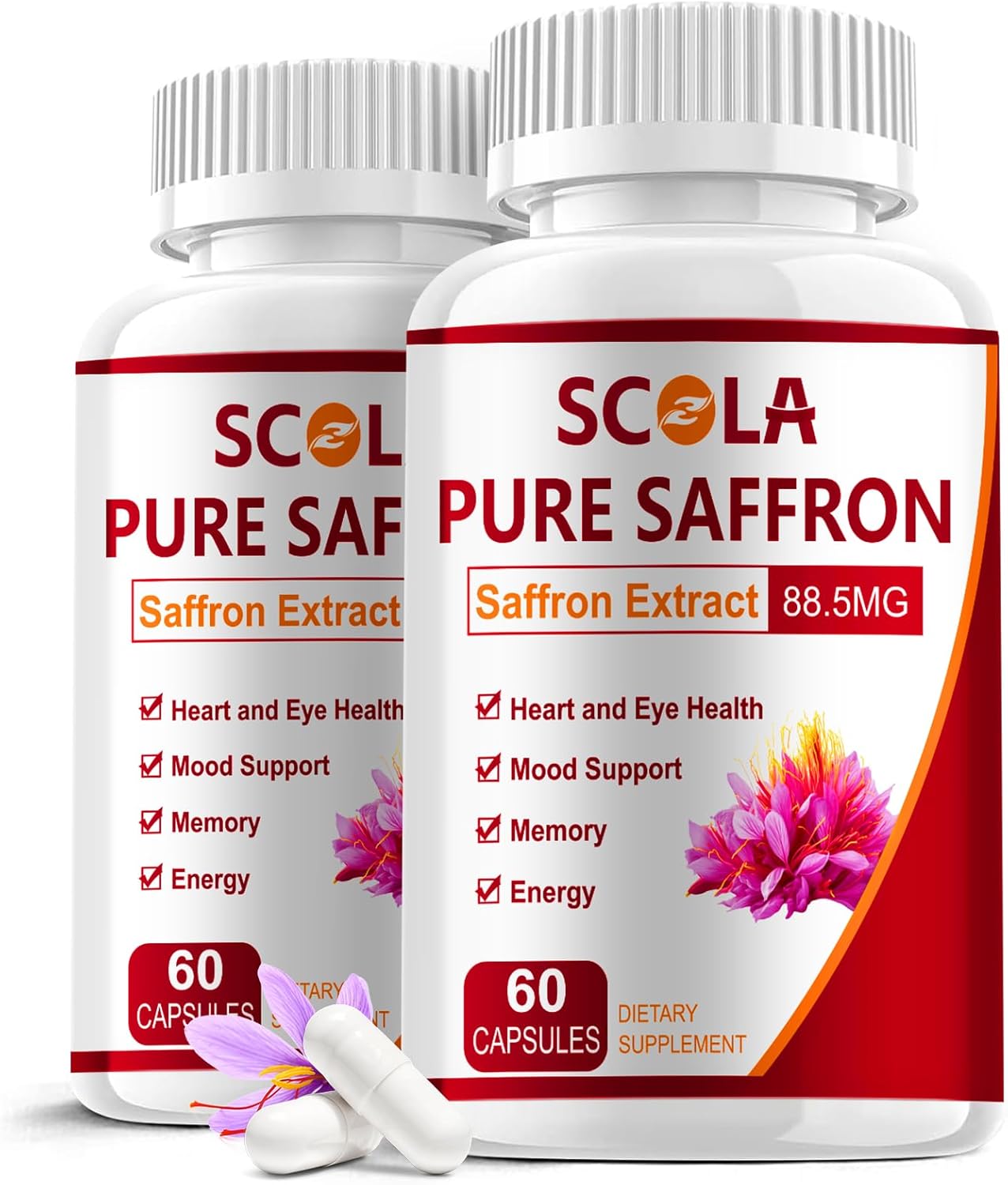 Pure Saffron Extract Capsules - 88.5mg for Mood, Energy & Eye Health - Non-GMO, Gluten-Free - 120 Vegan Capsules