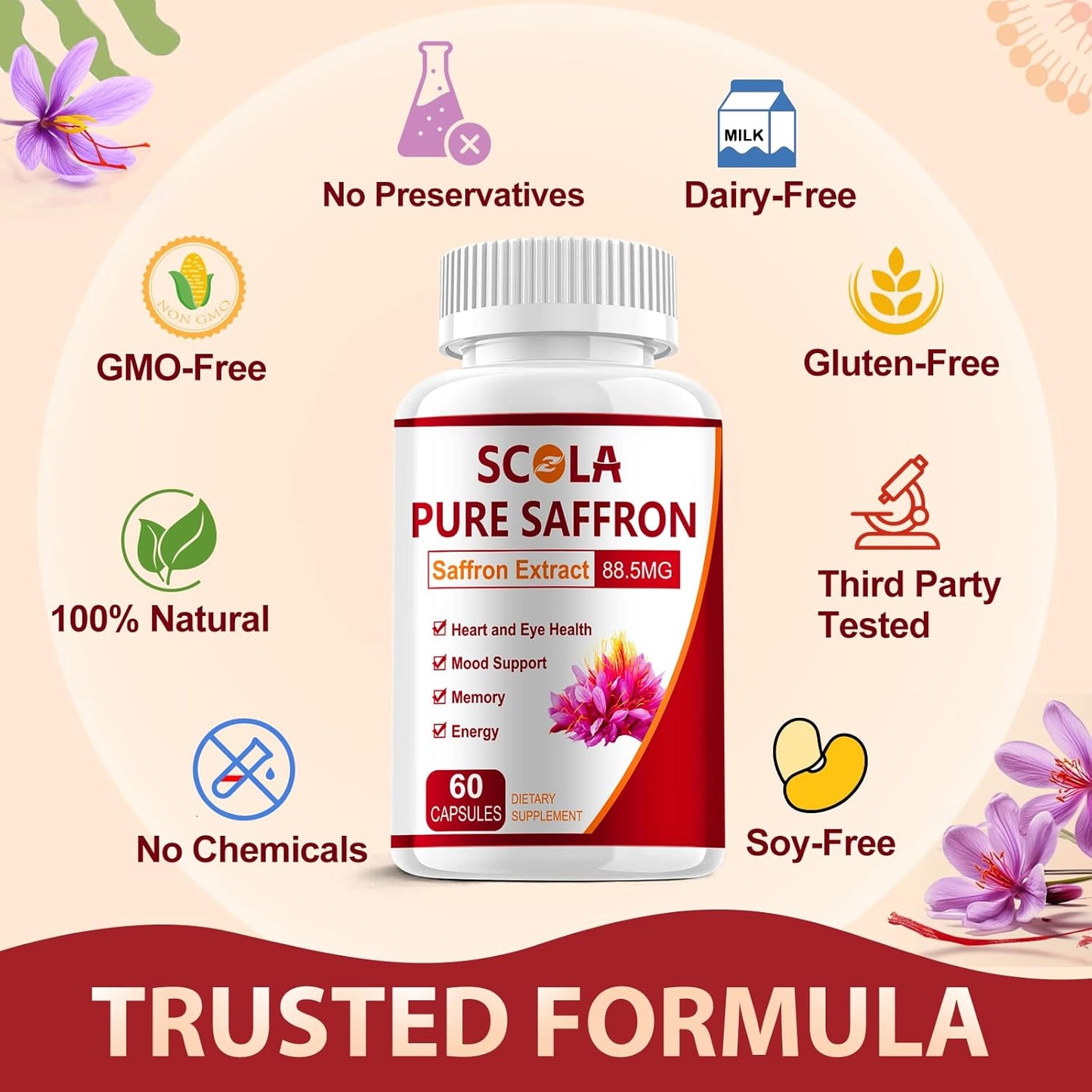 Pure Saffron Extract Capsules - 88.5mg for Mood, Energy & Eye Health - Non-GMO, Gluten-Free - 120 Vegan Capsules