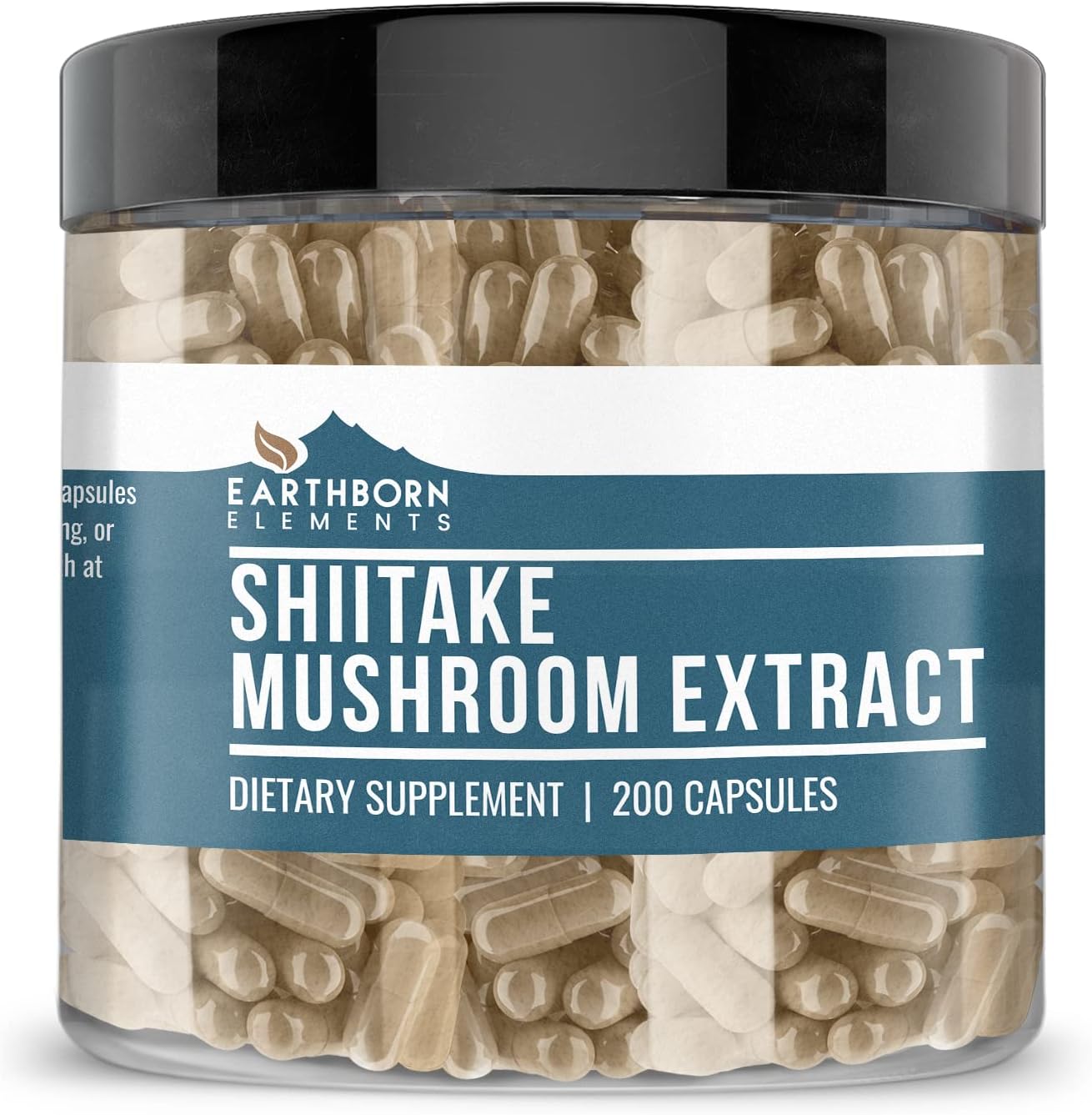 Pure Shiitake Mushroom Extract Capsules - 200 Count, Undiluted & Additive-Free by Earthborn Elements