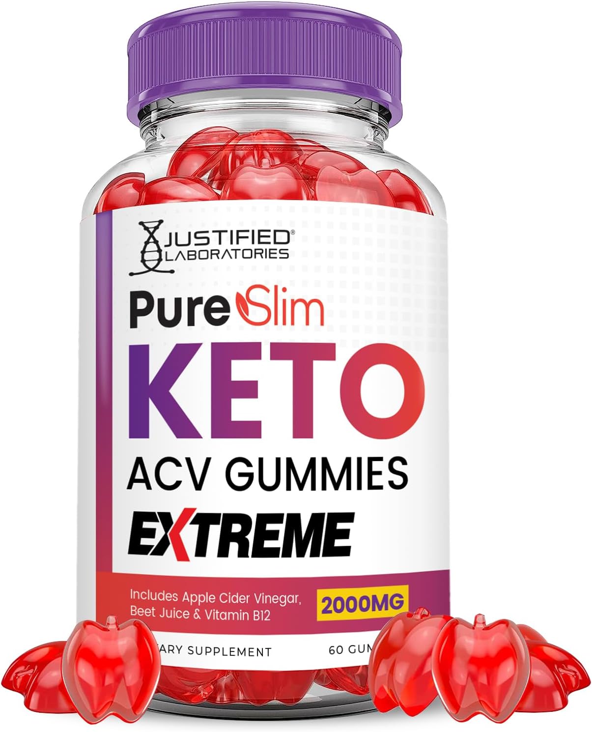 Pure Slim Keto ACV Gummies Extreme 2000MG - Advanced Formula with Pomegranate, Beet Juice Powder, B12 - Vegan, Non GMO - 60 Gummies