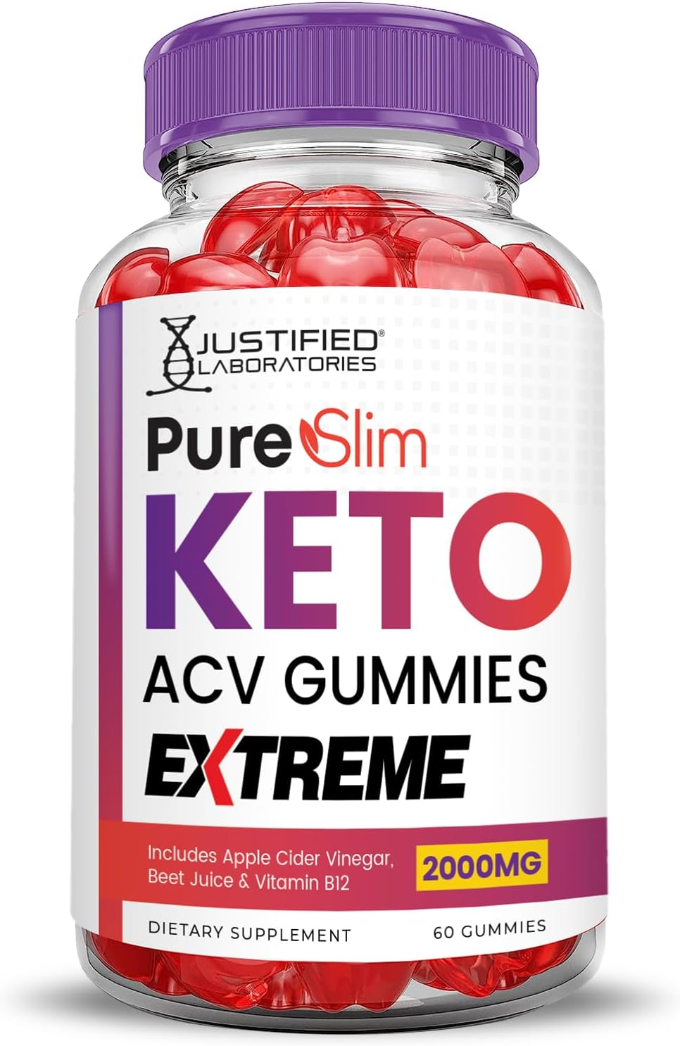 Pure Slim Keto ACV Gummies Extreme 2000MG - Advanced Formula with Pomegranate, Beet Juice Powder, B12 - Vegan, Non GMO - 60 Gummies