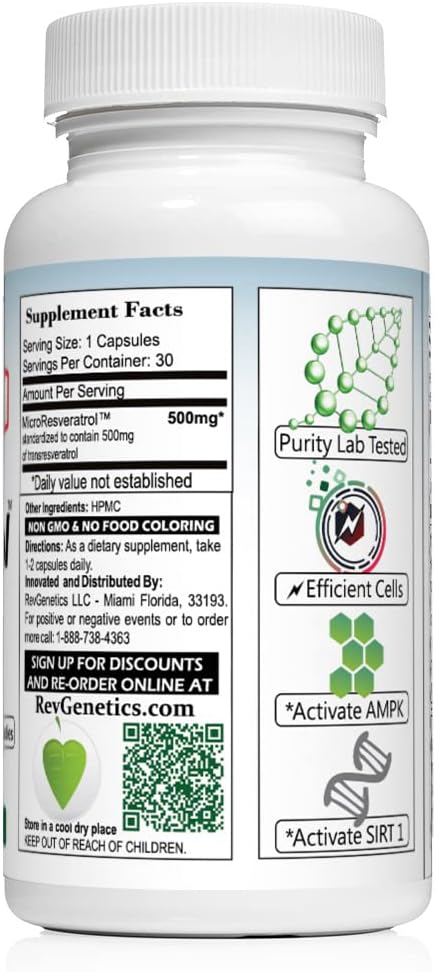 Pure Trans-Resveratrol X500: 500mg - Vegetarian Capsules - High Potency Formula