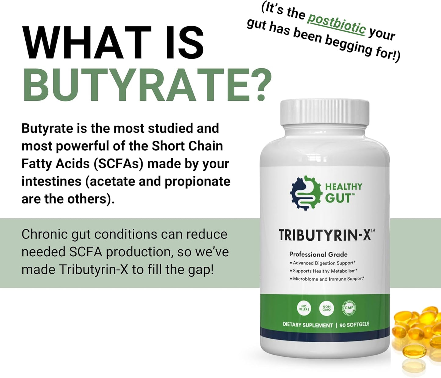 Pure Tributyrin-X for Gut Health | Supports Histamine & Leaky Gut | Odorless 99% Pure Formula | 90 Servings - BoostGo Australia