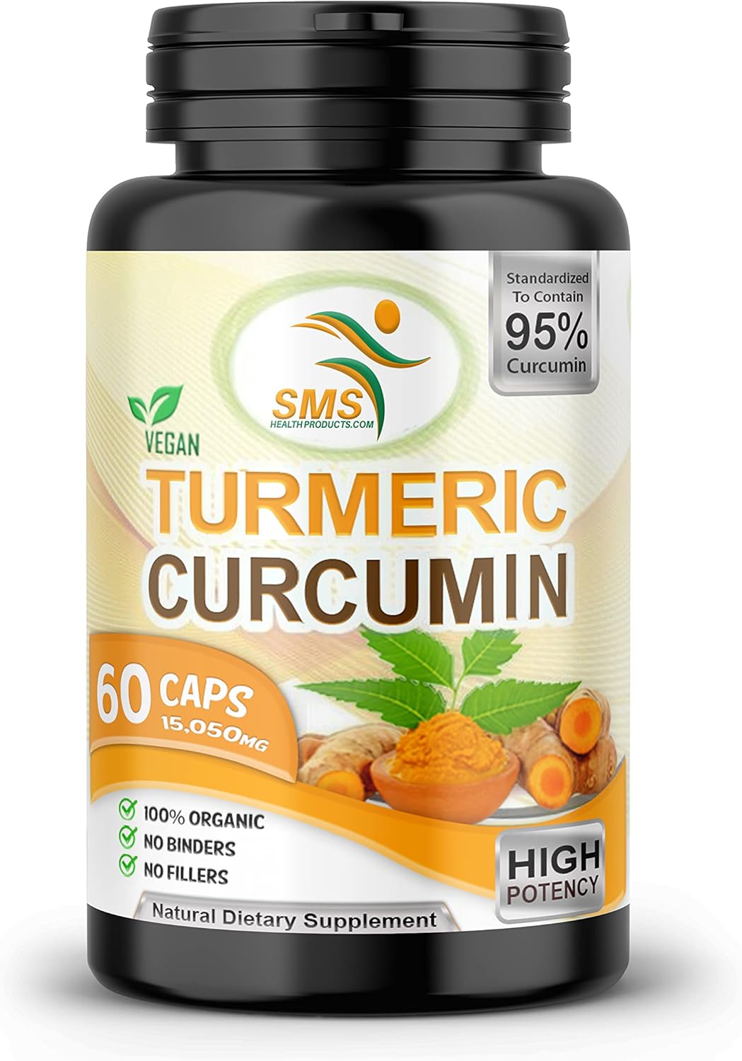 Pure Turmeric Curcumin 1000mg with 95% Curcuminoids & Black Pepper Extract - Non GMO, Gluten Free - 60 Veg Capsules for Increased Absorption