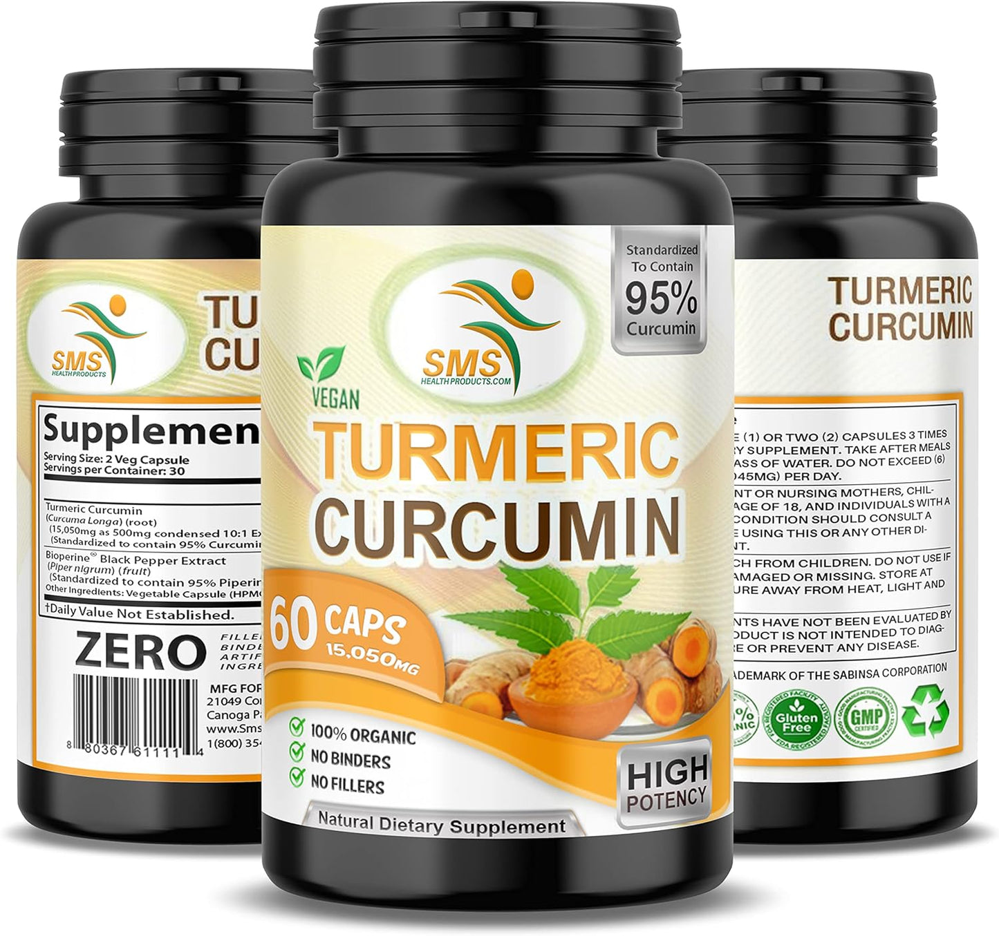 Pure Turmeric Curcumin 1000mg with 95% Curcuminoids & Black Pepper Extract - Non GMO, Gluten Free - 60 Veg Capsules for Increased Absorption