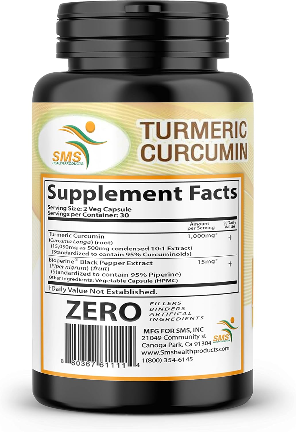 Pure Turmeric Curcumin 1000mg with 95% Curcuminoids & Black Pepper Extract - Non GMO, Gluten Free - 60 Veg Capsules for Increased Absorption