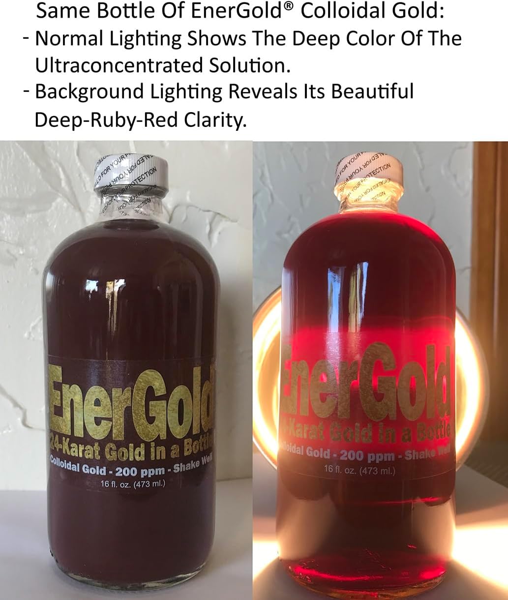 Pure Ultraconcentrated 99.99% EnerGold Colloidal Gold - 16oz Glass Bottle for Radiation Protection, DNA Repair, Pineal Gland Regeneration & EMF Defense