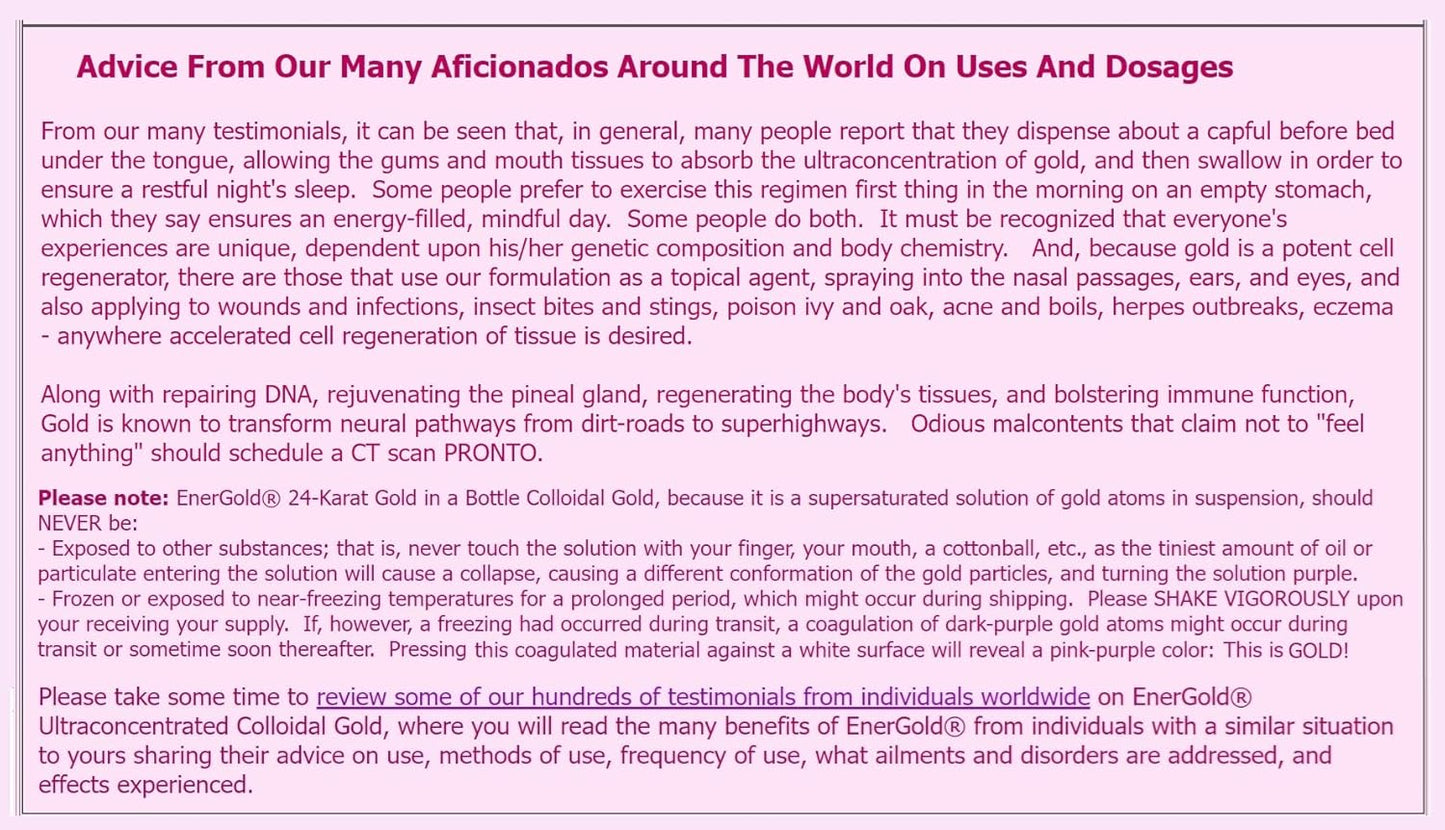 Pure Ultraconcentrated 99.99% EnerGold Colloidal Gold - 16oz Glass Bottle for Radiation Protection, DNA Repair, Pineal Gland Regeneration & EMF Defense