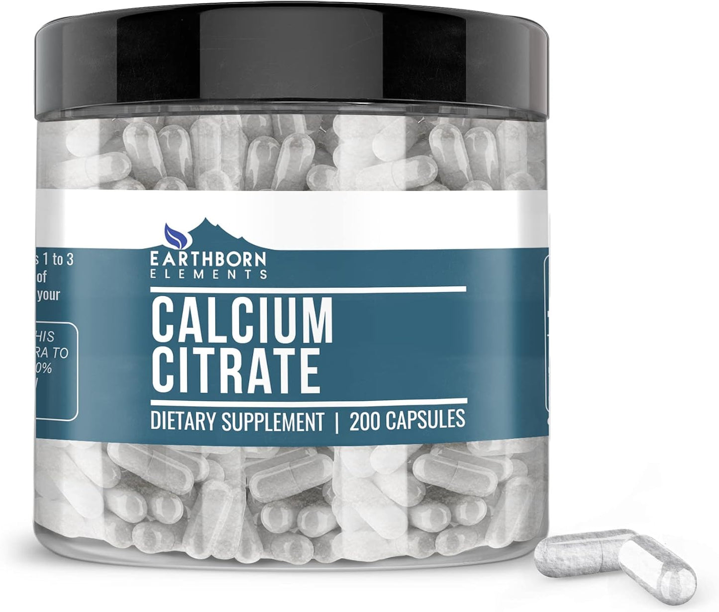 Pure & Undiluted Calcium Citrate Capsules - 200 Count by Earthborn Elements, Additive-Free