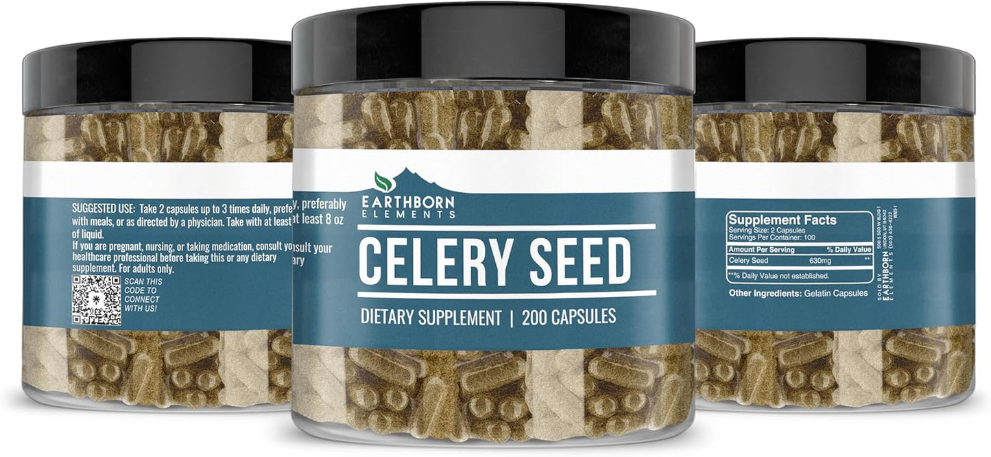 Pure & Undiluted Celery Seed Capsules - 200 Count by Earthborn Elements, Additive-Free