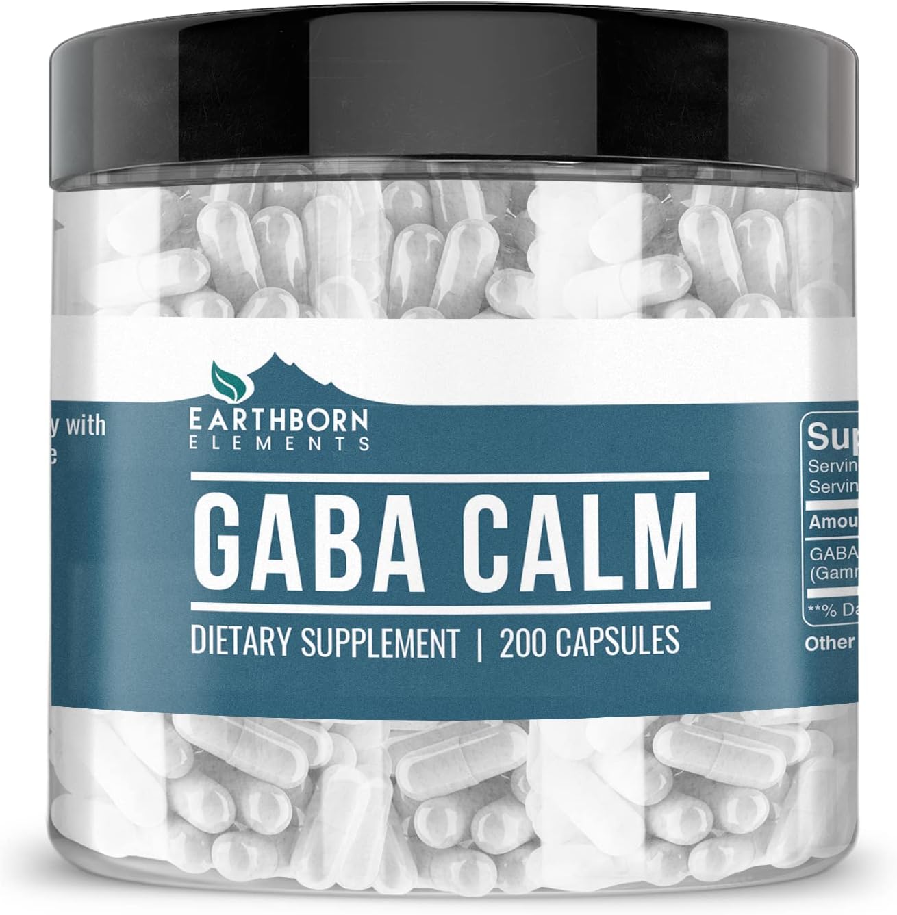 Pure & Undiluted GABA (Gamma Aminobutyric Acid) 200 Capsules by Earthborn Elements - No Additives