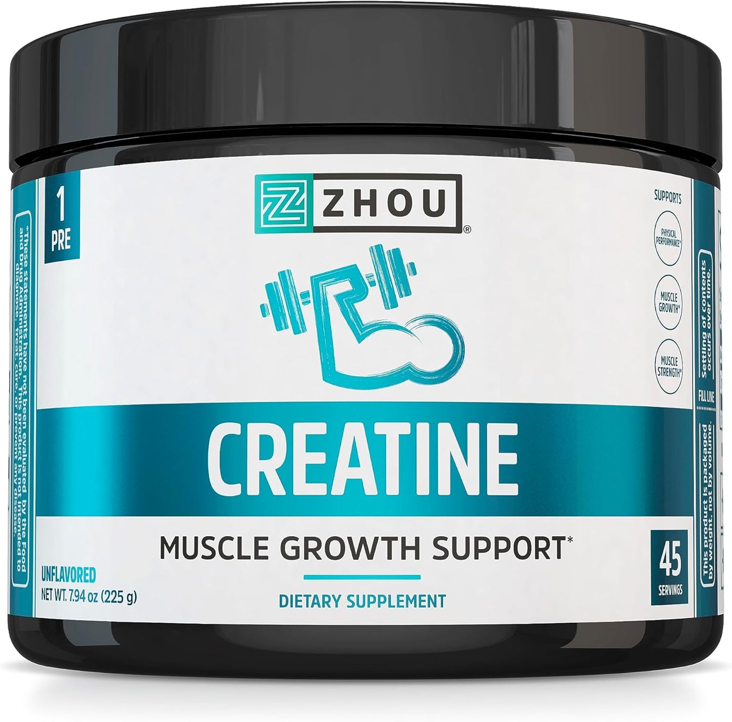 Pure Unflavored Creatine Monohydrate Powder for Workout Recovery, Physical Performance Support - Vegan, Non-GMO, Gluten Free - 45 Servings