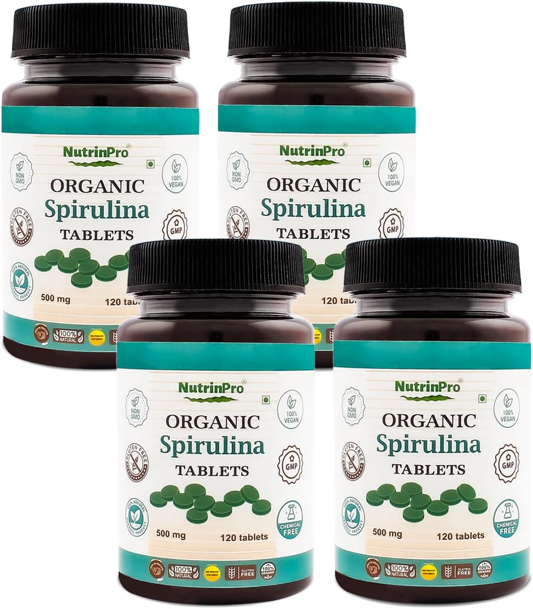 Pure Vegan Organic Spirulina Tablets - Non-GMO, Gluten Free, Chemical Free - NUTRINPRO