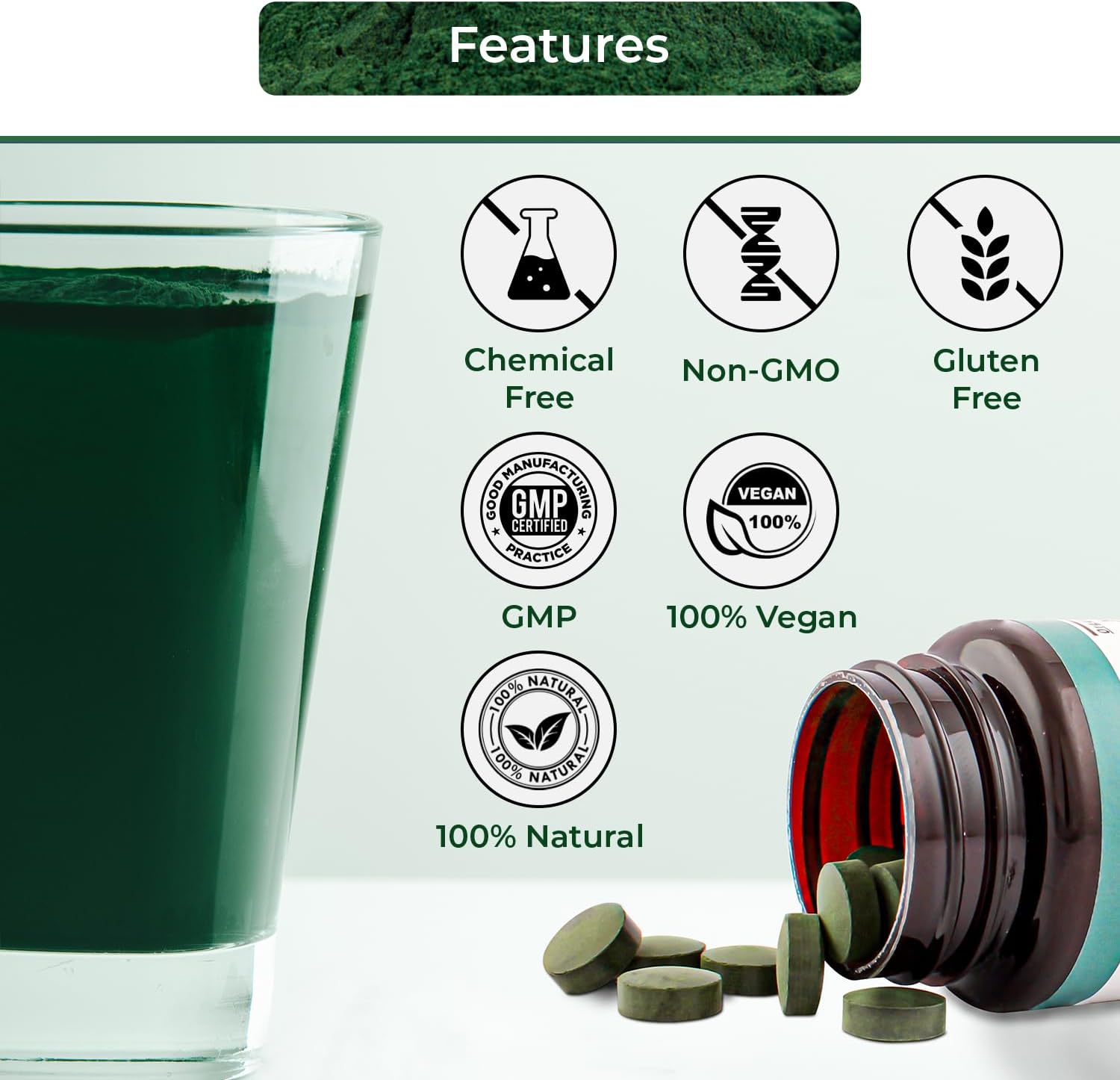 Pure Vegan Organic Spirulina Tablets - Non-GMO, Gluten-Free, Chemical-Free - Nutrient-Rich Superfood Supplement