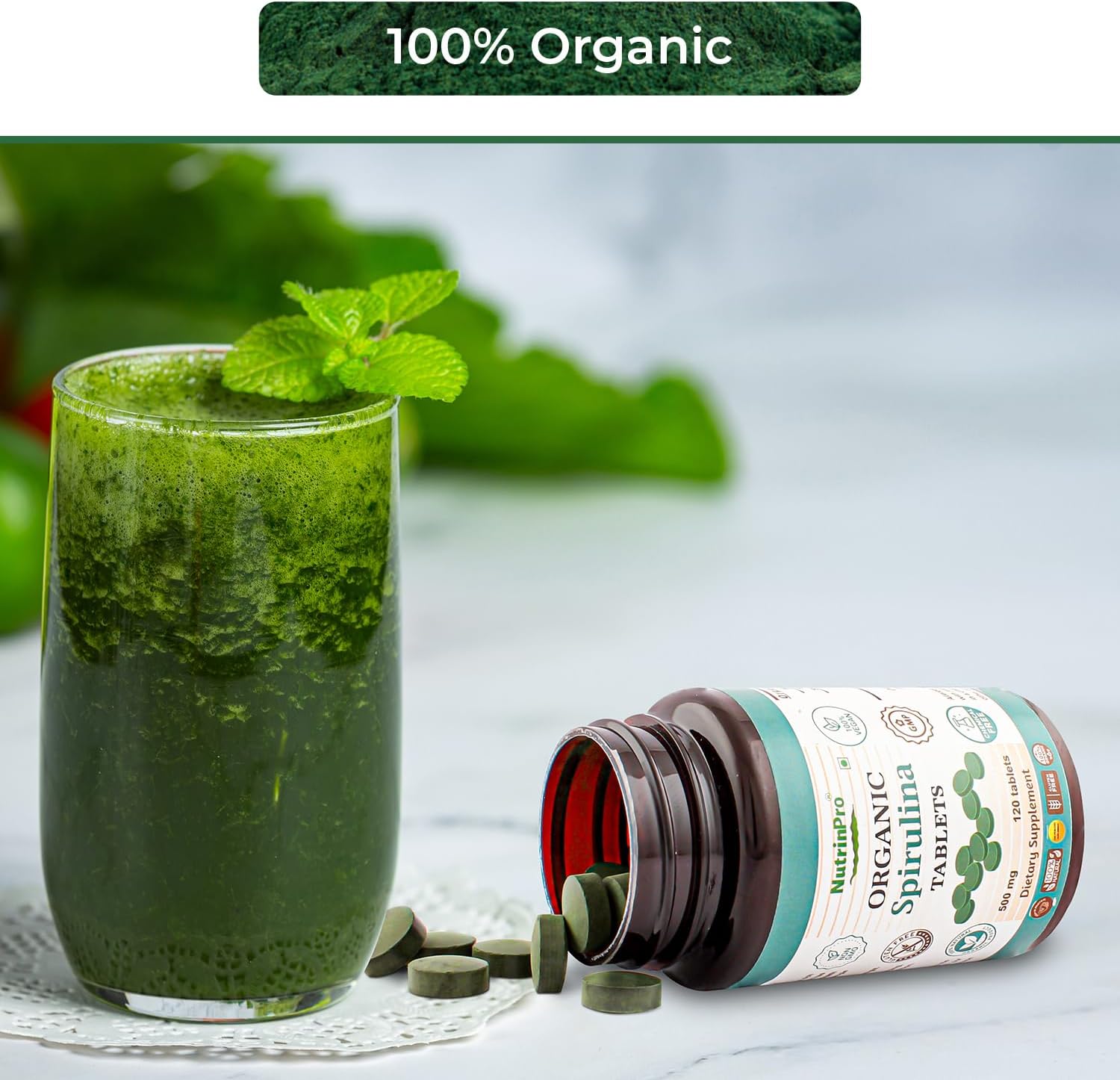 Pure Vegan Organic Spirulina Tablets - Non-GMO, Gluten-Free, Chemical-Free - Nutrient-Rich Superfood Supplement