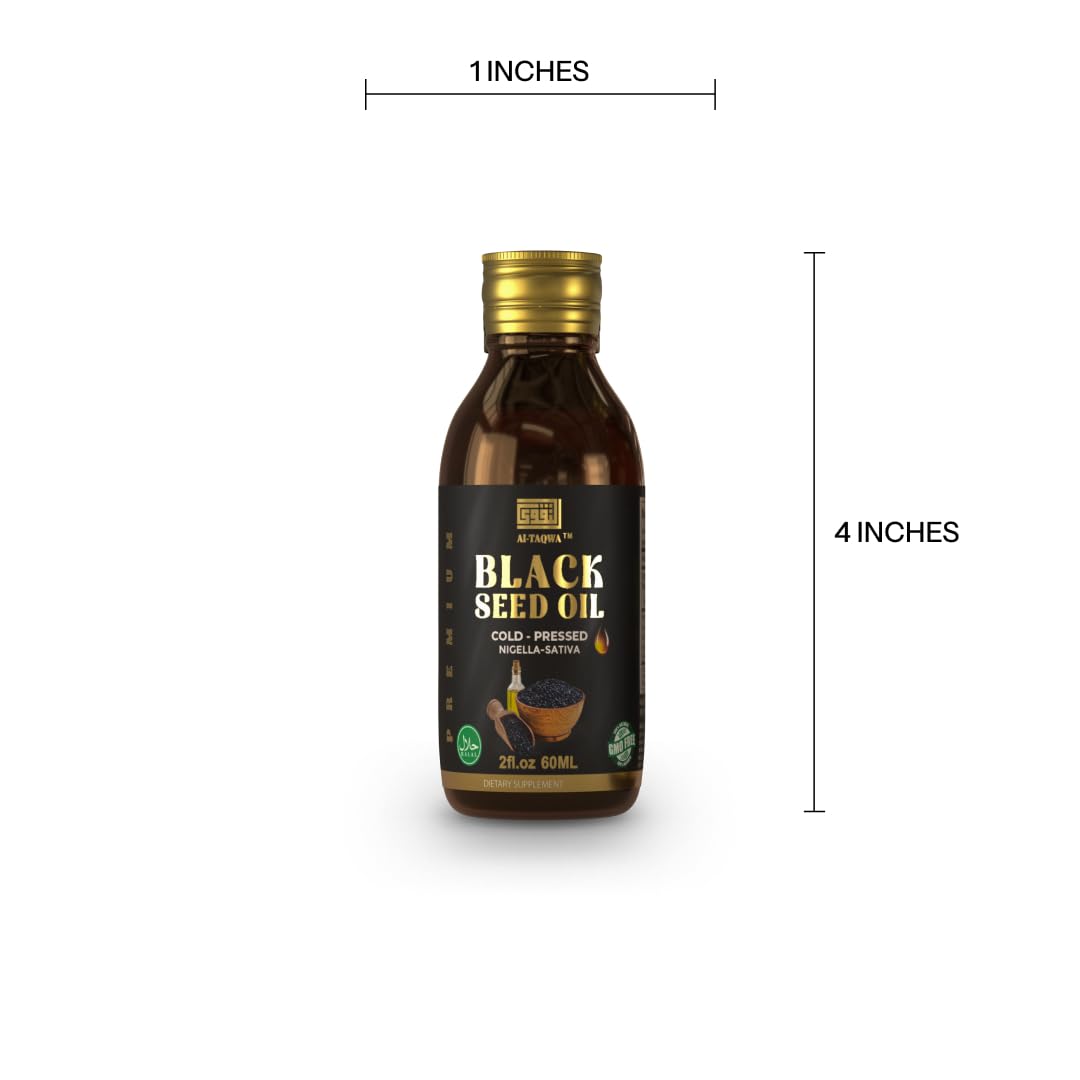 Pure Virgin Black Cumin Seed Oil (Nigella Sativa) Kalonji - Cold Pressed, Unrefined, Vegan-Friendly - 60ml Liquid