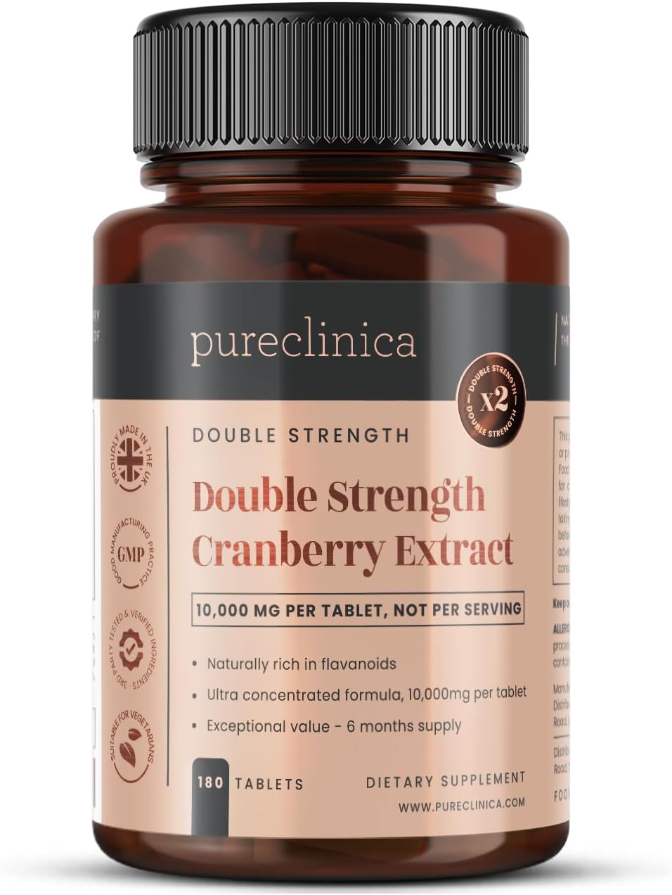 pureclinica 10,000mg Double Strength Cranberry Extract Tablets x 180 - 6 Months Supply - BoostGo Australia