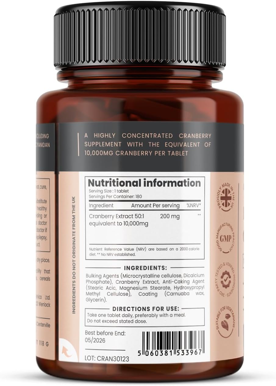 pureclinica 10,000mg Double Strength Cranberry Extract Tablets x 180 - 6 Months Supply - BoostGo Australia