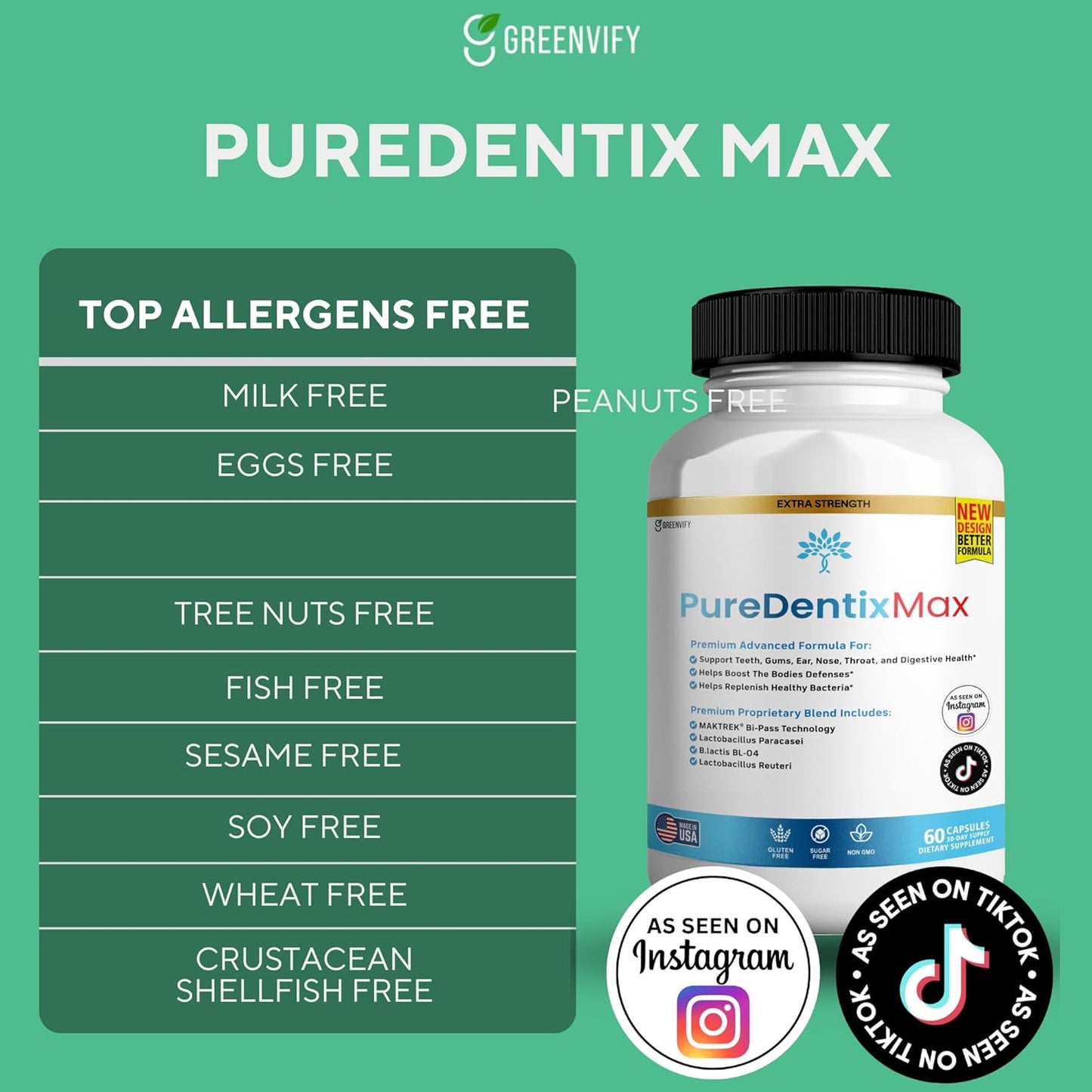 PureDentix Max Probiotic Supplement - Extra Strength Formula, 40 Billion CFU, 60 Capsules