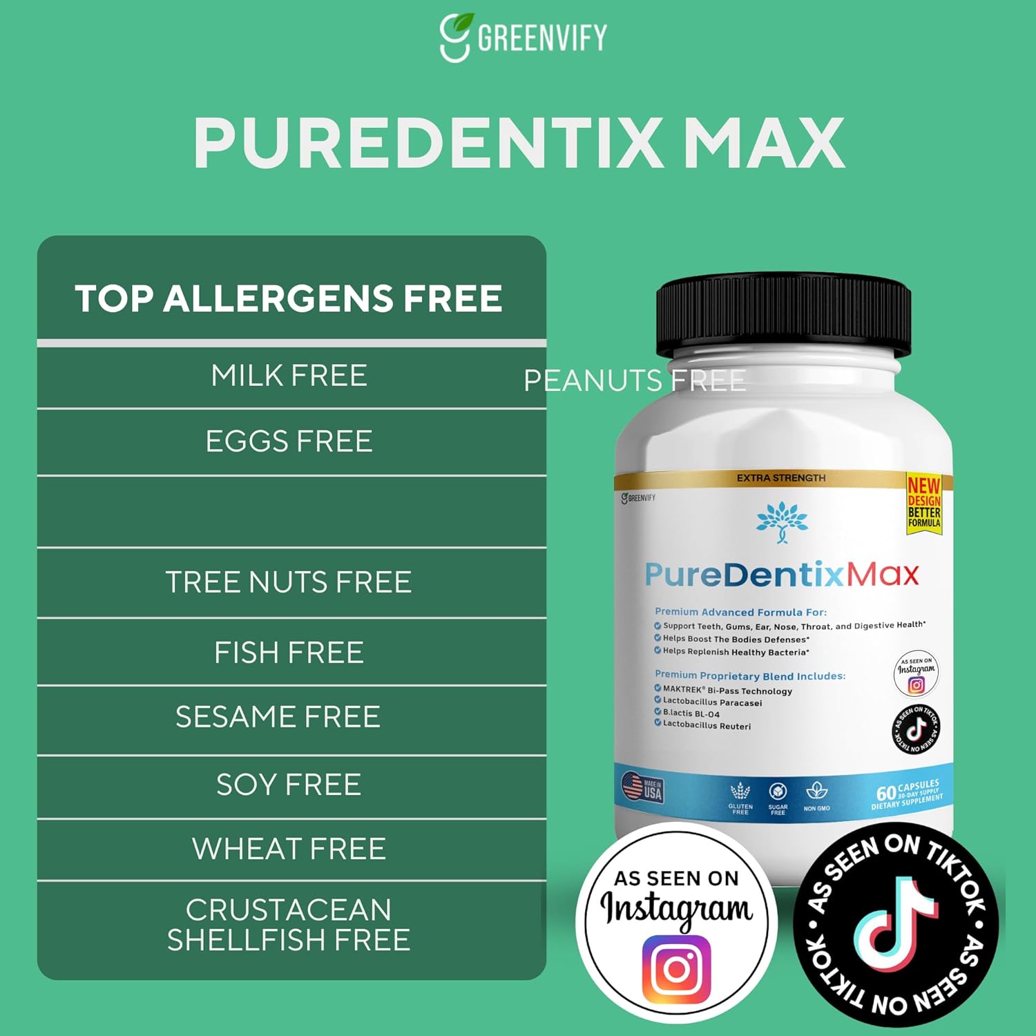 PureDentix Max Probiotic Supplement - Extra Strength Formula, 40 Billion CFU, 60 Capsules