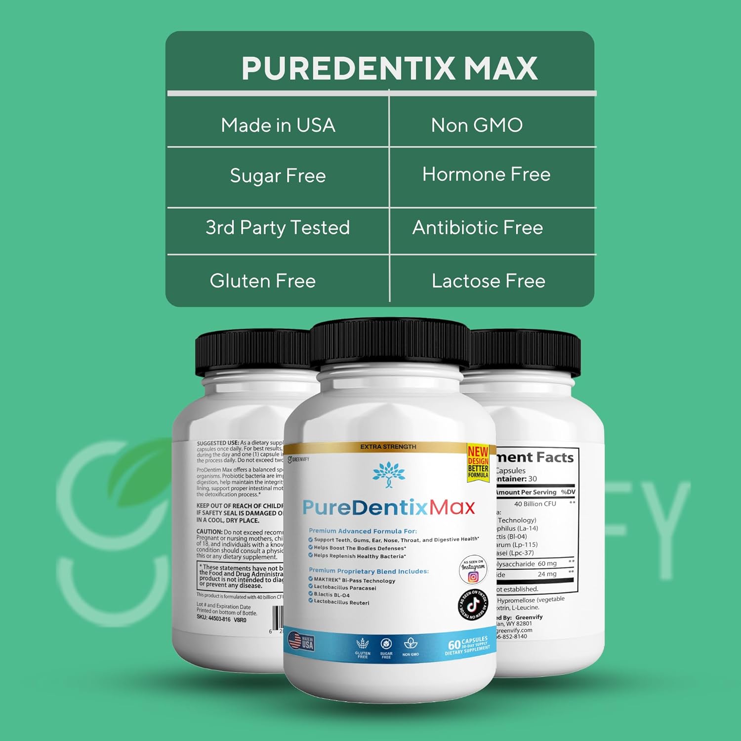 PureDentix Max Probiotic Supplement - Extra Strength Formula, 40 Billion CFU, 60 Capsules