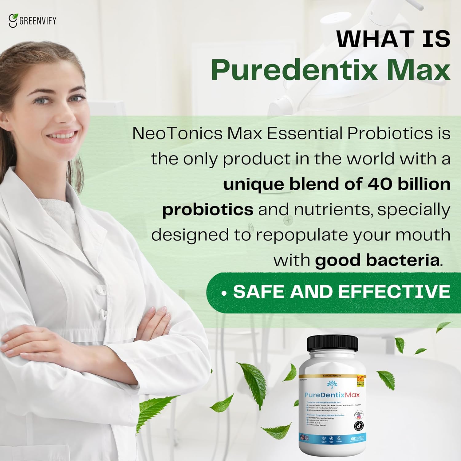 PureDentix Max Probiotic Supplement - Extra Strength Formula, 40 Billion CFU, 60 Capsules