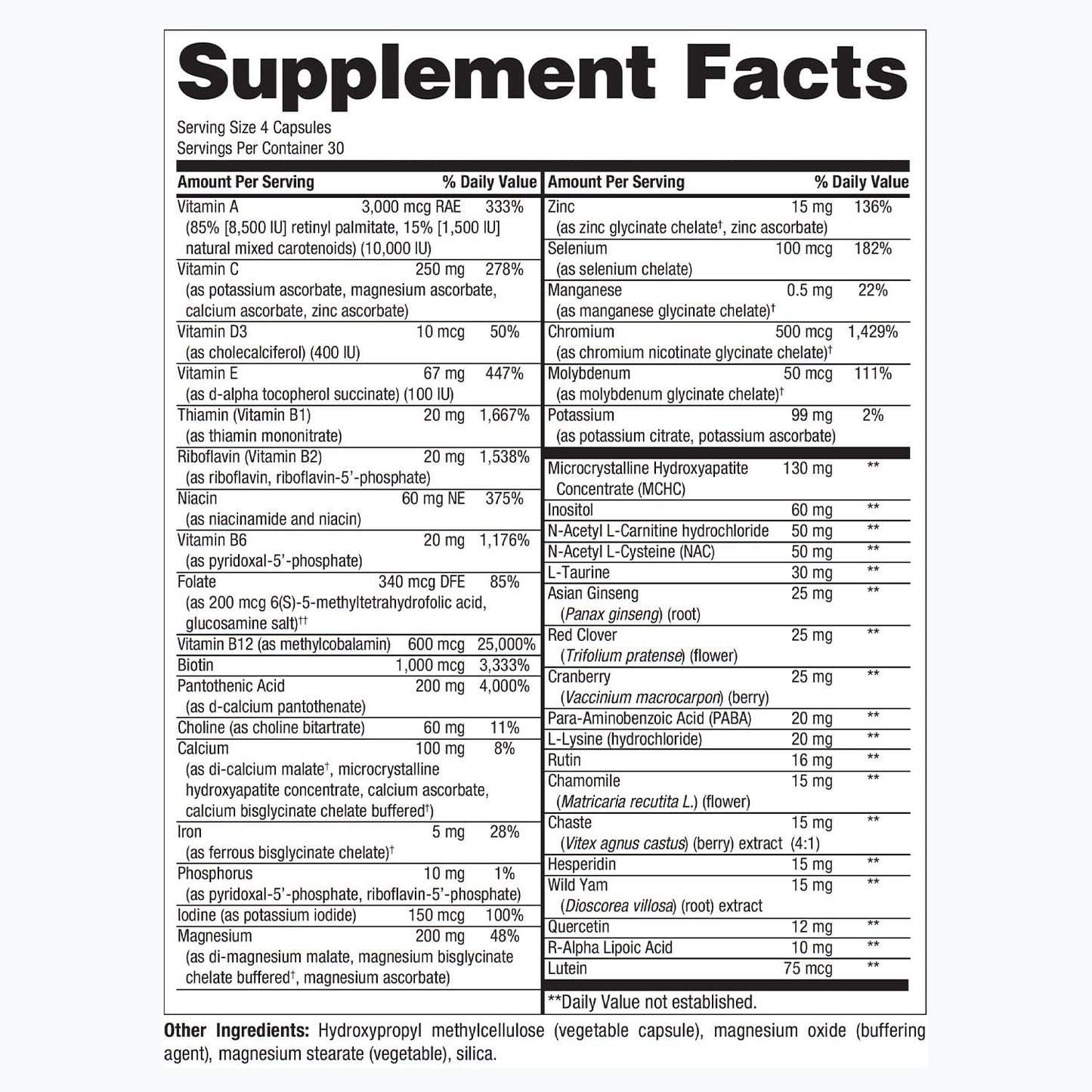 PureFormulas PureMulti for Women - 120 Capsules of Non-GMO Comprehensive Daily Multivitamin with Essential Nutrients and Herbal Support