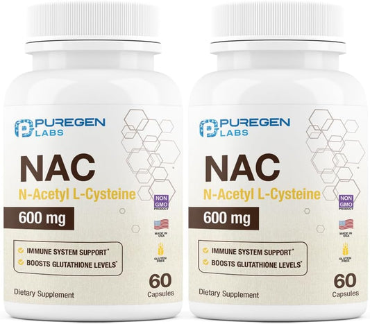 Puregen Labs N-Acetyl-L-Cysteine (NAC) 600mg Capsules - Supports Immune, Respiratory, and Liver Health - Potent Antioxidant - 120 Veggie Capsules