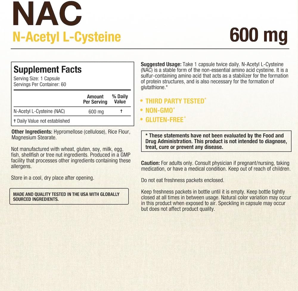 Puregen Labs N-Acetyl-L-Cysteine (NAC) 600mg Capsules - Supports Immune, Respiratory, and Liver Health - Potent Antioxidant - 120 Veggie Capsules